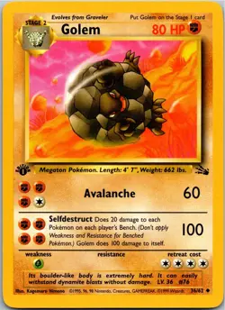 Pokemon Golem Uncommon Fossil 36/62 NM 1st Edition - Image 1
