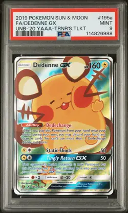 DEDENNE GX 2019 Pokemon Sun & Moon Unbroken Bonds Full Art #195a PSA 9 - Image 1