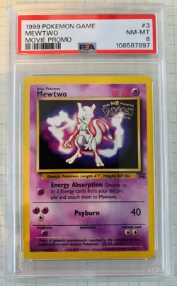 1999 POKEMON GAME MOVIE PROMO #3 MEWTWO PSA 8 - Image 1