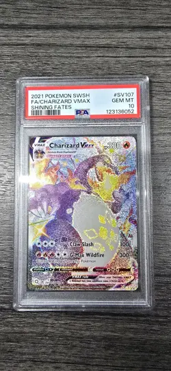PSA 10 GEM MT 2021 POKEMON SWORD & SHIELD SHINING FATES #SV107 FA/CHARIZARD VMAX - Image 1