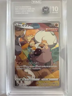 TAG 10 GEM MINT Rockruff 202/184 VMAX Climax Character Rare Holo Pokemon 2021 - Image 1