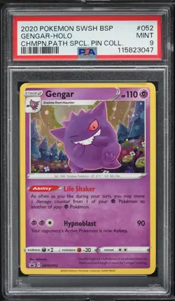 PSA 9 Gengar Holo Champion's Path Pin Collection Promo 2020 Pokemon Card #052 - Image 1