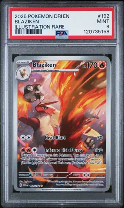 2025 Pokemon Dri En-Destined Rivals #192 Blaziken Illustration Rare PSA 9 - Image 1