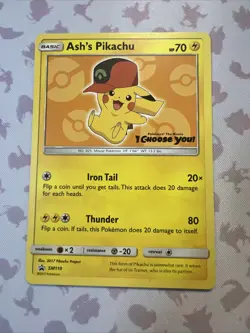 Pokemon Card Ash's Pikachu SM110 Sun & Moon Black Star Promo - Image 1