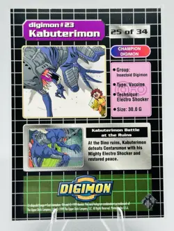 1999 DIGIMON CARD - KABUTERIMON | 25 of 34 | NEAR MINT | HOLO | RARE | PRIZM - Image 2