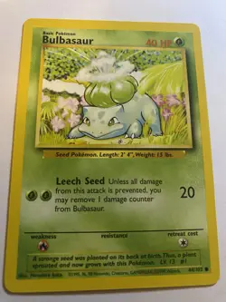 Pokemon TCG Bulbasaur Base Set 44/102 1999 MP Unlimited - Image 1