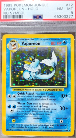 PSA 8 No Symbol Vaporeon Holo Jungle Set #12 Holographic 1999 Pokemon Card Error - Image 1