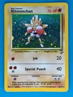Pokemon - Hitmonchan 8/130 Holo SWIRL [Base Set 2] *Moderately Played - MP* - Image 1