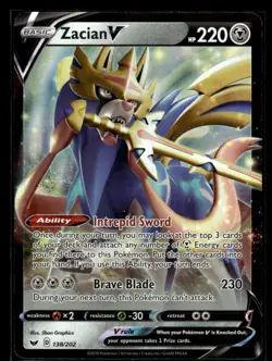 Pokemon SWSH01: Sword & Shield Base Set Zacian V #138/202 Near Mint or Better - Image 1