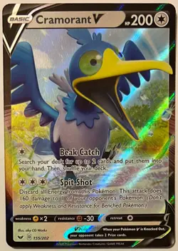 Pokemon TCG Sword & Shield Base Set - Cramorant V - Holo Rare - 155/202 - NM - Image 1