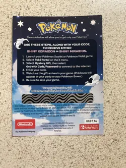 POKEMON SCARLET / VIOLET -SHINY MIRAIDON OR SHINY KORAIDON CODE CARD UNSCRATCHED - Image 2