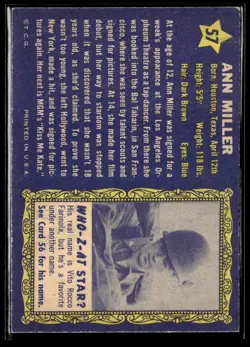1953 Topps Who-Z-at Stars Ann Miller EXMT SET Break #57 - Image 2