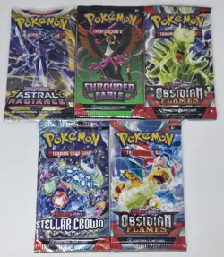 Pokemon TCG Lot Of 5 Booster Packs Obsidian Flame Astral Radiance Stellar Crown - Image 1