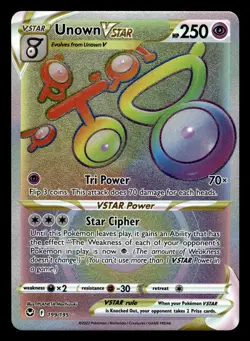 Unown VSTAR 199/195 Hyper Rainbow Rare Silver Tempest Pokemon Card - Image 1