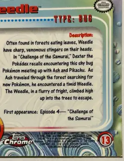 WEEDLE #13, Series 1 - 2000, Topps TV Animation Edition Chrome Pokemon Card - Image 5