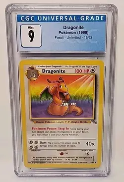 Dragonite 19/62 Fossil Unlimited 1999 Pokemon Card Graded CGC Mint 9 Blue Label - Image 1