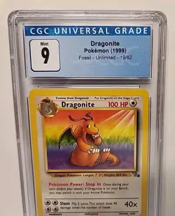 Dragonite 19/62 Fossil Unlimited 1999 Pokemon Card Graded CGC Mint 9 Blue Label - Image 2