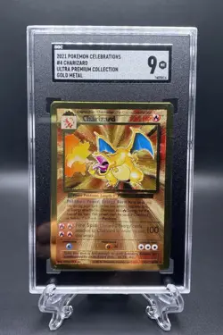 2021 Pokemon Celebrations Gold Metal Ultra Premium Charizard SGC 9 Mint - Image 1