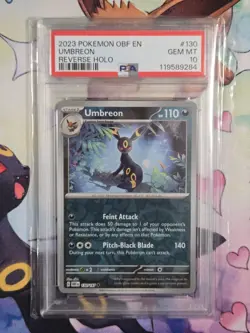 130/197 UMBREON 2023 POKEMON OBF EN-OBSIDIAN FLAMES REVERSE HOLO PSA 10 TCG - Image 1