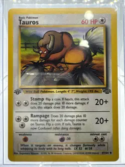 Pokemon TCG Cards 1st Edition Tauros 47/64 Jungle Uncommon Vintage - Image 1