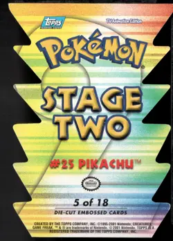 2001 Topps Pokemon Topps Johto League Champions Die Cut Embossed #5 Pikachu - Image 2