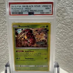 2019 Pokemon Cosmic Eclipse Buzzwole Prerelease Promo SM218 - PSA 9 MINT POP 27 - Image 1