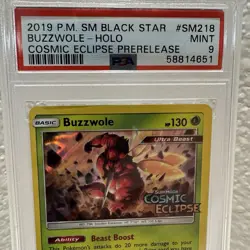 2019 Pokemon Cosmic Eclipse Buzzwole Prerelease Promo SM218 - PSA 9 MINT POP 27 - Image 2