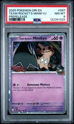PSA 8 TEAM ROCKET'S MIMIKYU 087/182 HOLO PRERELEASE DESTINED RIVALS POKEMON 😍 - Image 1