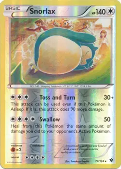 1x Snorlax - 77/124 - Rare - Reverse Holo Lightly Played Pokemon XY-- Fates Coll - Image 1