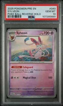 2025 POKEMON PRE EN-PRISMATIC EVOLUTIONS POKE BALL REVERSE HOLO SYLVEON PSA 10 - Image 1