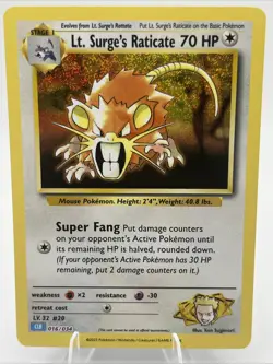 Pokemon Lt. Surge's Raticate 016/034 Trading Card Game Classic Holo Rare NM - Image 1