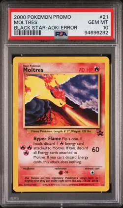 PSA 10 Moltres #21 Black Star Promo-Aoki Error (2000) Pokemon - Image 1