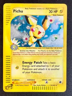 Pichu HALF SWIRL!! 22/165 2002 Expedition Base Pokemon Card Vintage Holo Rare Mp - Image 1