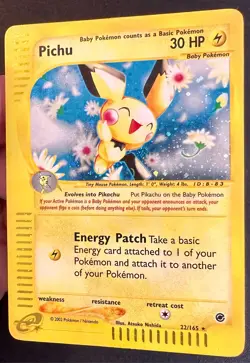 Pichu HALF SWIRL!! 22/165 2002 Expedition Base Pokemon Card Vintage Holo Rare Mp - Image 2