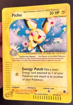 Pichu HALF SWIRL!! 22/165 2002 Expedition Base Pokemon Card Vintage Holo Rare Mp - Image 3
