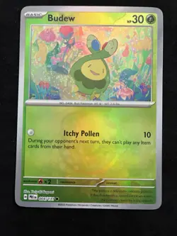 Budew Prismatic Evolutions Master Ball Reverse Holo Pokemon TCG Card 004/131 - Image 1
