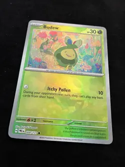 Budew Prismatic Evolutions Master Ball Reverse Holo Pokemon TCG Card 004/131 - Image 2