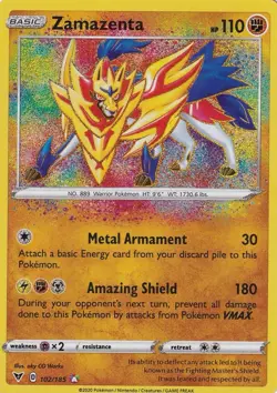 2020 POKEMON VIVID VOLTAGE ZAMAZENTA AMAZING RARE HOLO 102/185 NM+ - Image 1