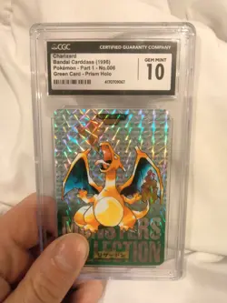 1996 Pokemon CGC 10 Bandai Carddass Green Prism Charizard #006 CGC GEM MINT 10 - Image 1