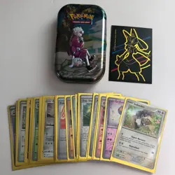 Pokemon Trading Cards Tin and Lot of Cards with Card Sleeves - Image 1