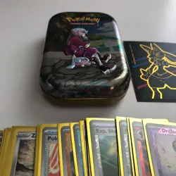 Pokemon Trading Cards Tin and Lot of Cards with Card Sleeves - Image 3