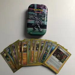 Pokemon Trading Cards Tin and Lot of Cards with Card Sleeves - Image 1