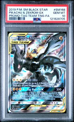 2019 POKEMON SM BLACK STAR PROMO #SM168 FULL ART/PIKACHU & ZEKROM GX PSA 10 - Image 1
