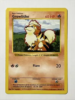 Growlithe Base Set 28/102 Uncommon Pokemon Card Unlimited Edition Shadowless - Image 1