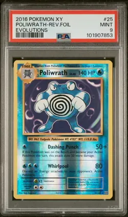 2016 POKEMON XY EVOLUTIONS #25 POLIWRATH-REVERSE FOIL PSA 9 - Image 1
