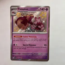 Pokemon TCG SV4.5 Paldean Fates Tinkaton 167/091 NM Shiny Holo Rare Card - Image 1