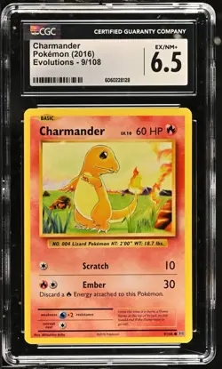 CGC 6.5 EX/NM+ Pokemon Charmander 9/108 Evolutions 2016 Graded - Image 1