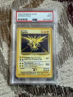 1999 POKEMON BASE SET UNLIMITED #16 ZAPDOS-HOLO PSA 9 - Image 1