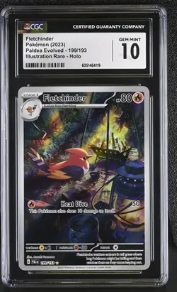 CGC 10 FLETCHINDER 199 PALDEA EVOLVED ILLUSTRATION RARE SCARLET & VIOLET POKEMON - Image 1