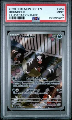 2023 POKEMON OBF EN-OBSIDIAN FLAMES ILLUSTRATION RARE #204 HOUNDOUR PSA 9 - Image 1